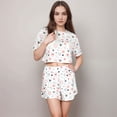 thumbnail image 7 of Women's Eyelet Pajama Set with Cropped Top Embroidered Heart Detail and Elastic Waist Lounge Shorts - Many Colors, Small, 7 of 7
