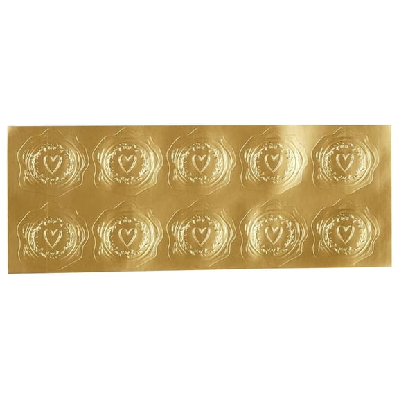 10 Golden Heart Stickers, Metallic Golden, Waterproof Reflective Heart Stickers - Love Decorative Labels for Wedding, Valentine's Day Supplies