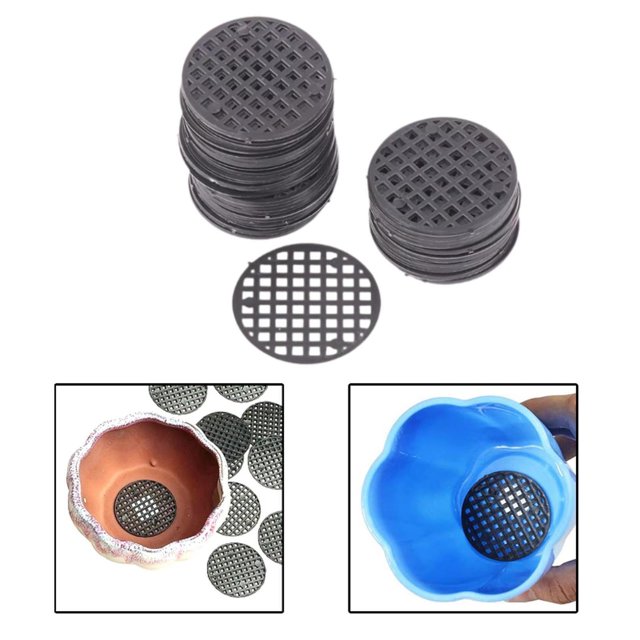 Almohadillas de malla inferior de la planta de flores, accesorios redondos, de jardinería, alfombrillas inferiores Pantallas de drenaje Diámetro 3.5 cm