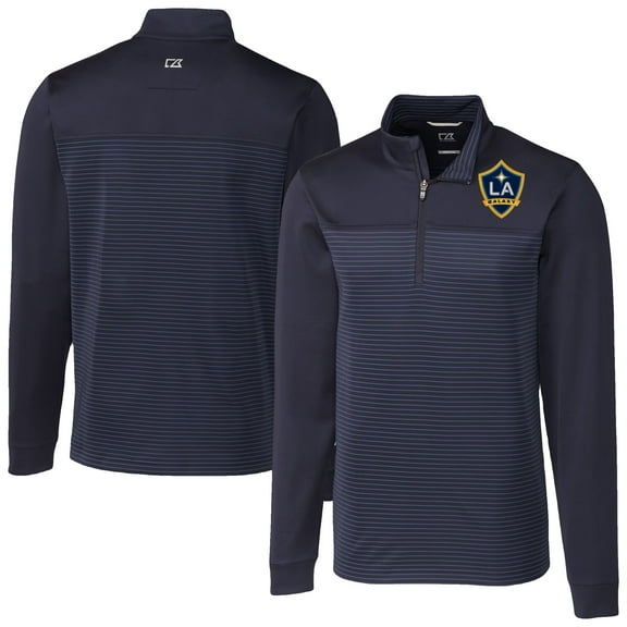 Men's-Cutter & Buck  Navy LA Galaxy Big & Tall Traverse Stretch Eco Stripe Quarter-Zip Pullover