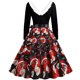 thumbnail image 3 of Vestido oscilante de manga larga con estampado navideño para mujer, vestido Retro con escote en V peludo y retazos Fridja  NMB4206, 3 of 6