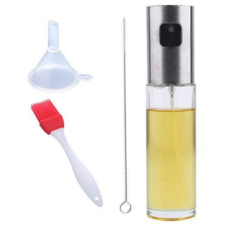 - Olive Oil Sprayer Bottle –Bundled with Oil Brush, Funnel and Cleaning Brush, Stainless Steel Dispenser Glass Cooking Oil Sprayer Spritzer for Vinegar Lemon Juice Avocado Oil Coconut Oil