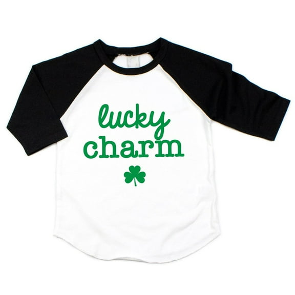 Bump and Beyond Designs Lucky Charm, Toddler St. Patrick's Day Raglan (Black, 3T)