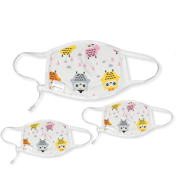KaWaii Baby Reusable Kid's Mask, Sleepless Owls, Medium (5-10 Years) - Pack of 3.