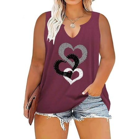 DondPO Tank Tops for Women Going Out Tops Women s Plus Size Tank Tops Sleeveless Summer V Neck T Shirts Casual Loose Tunics Tee Corset Tops for Women Camisole Tops Wine XL