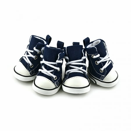 TELOLY 4Pcs Cute Puppy Pet Dog Sporty Shoes Lace Up Canvas Dog Boots Nonslip Dog Booties Sneaker Teacup Chihuahua Yorkie for Small Dogs
