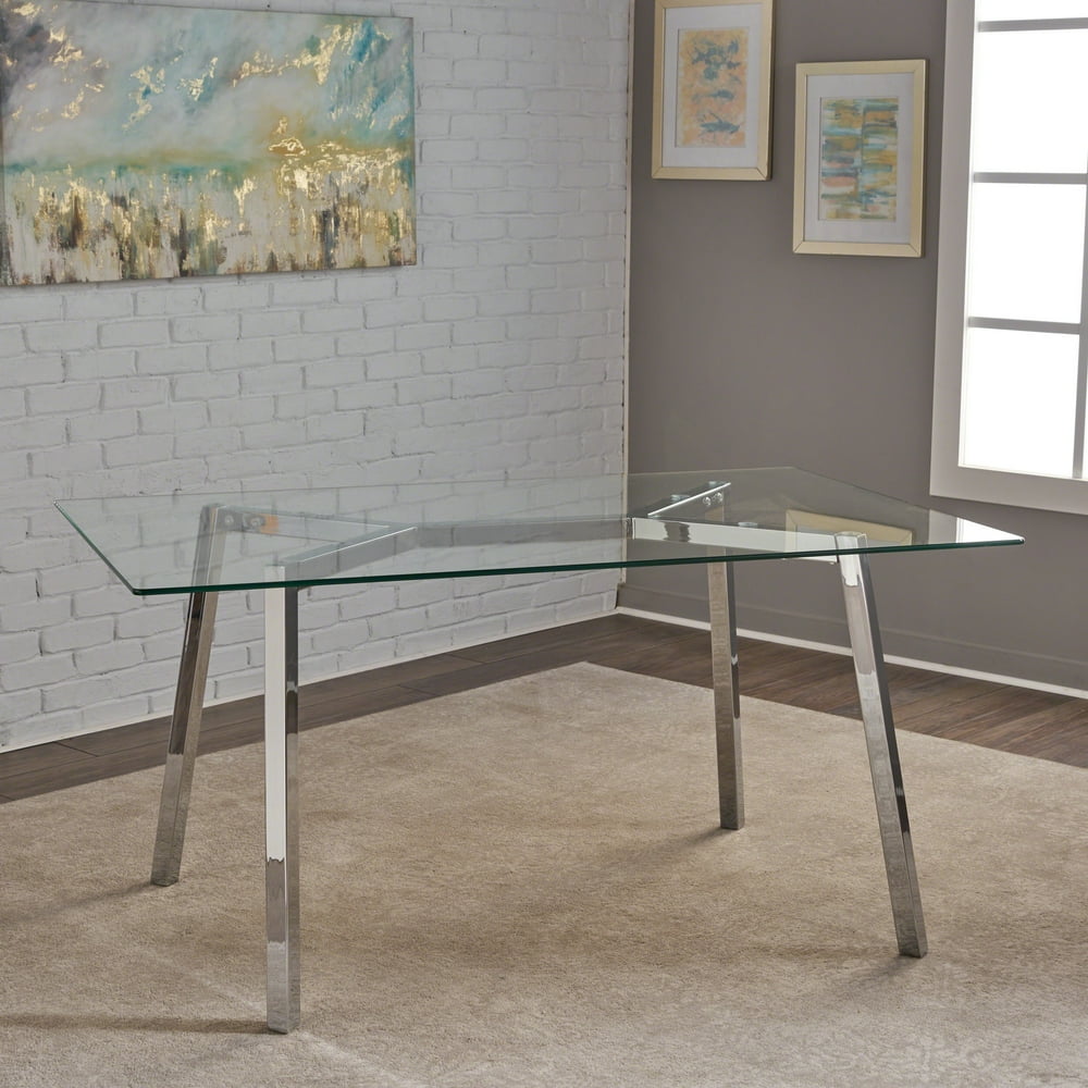 Noble House Tempered Glass Dining Table,Clear