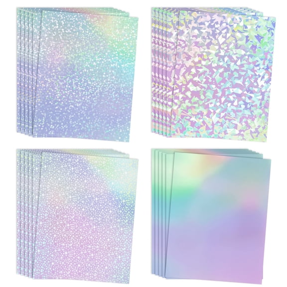 Holographic Laminate Sheets A4, 25 Sheets Clear Self-Adhesive Sticker Paper, Gem Dot Rainbow Star Patterns, Waterproof Overlay for Stickers, Photos, Cards, Crafts, Protection
