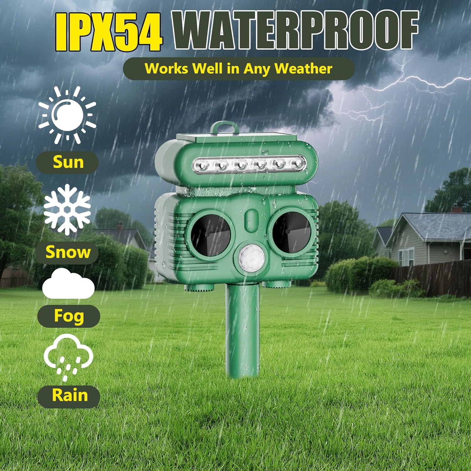 2 Pack Solar Ultrasonic Animal Repelent Outdoor, Deer Squirrel Cat Raccoon Rabbit Dog Skunk Fox Deterrent with Flash Light for Garden Yard Lawn Farm Orchard, IP 65 Waterproof, Motion Detection