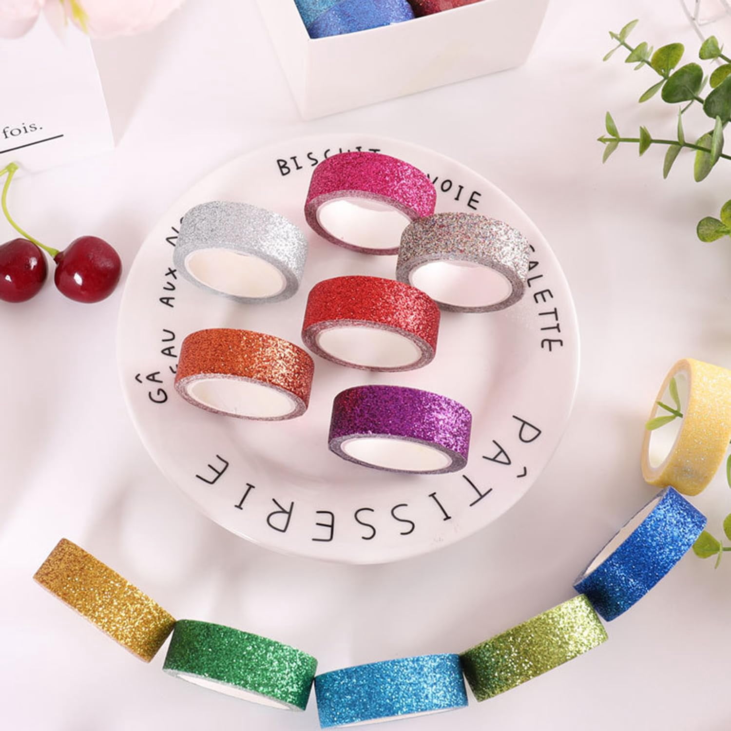 12 Rolls Glitter Washi Tape Set – 15mm Rainbow Colored Masking Tape, Sparkle Decorative Tape for DIY, Art, Scrapbook Tape, Decor & Crafts