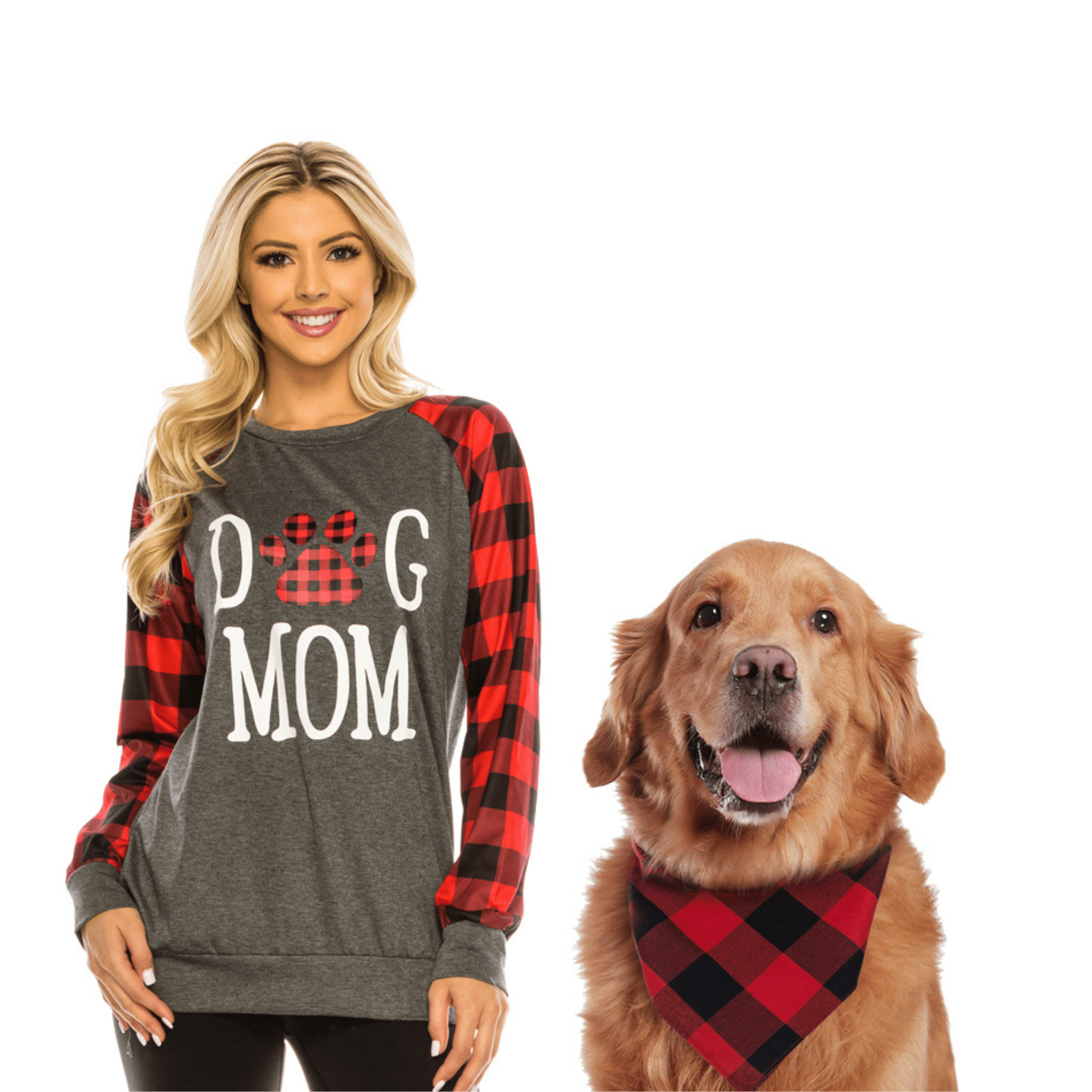 Match your Best Friend Over the Collar Bandana Red Buffalo Check Dog Mom Shirt and Coordinating Dog Bandana Personalized Dog Bandana