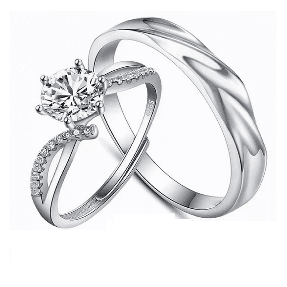 Anillo De Promesa Plata 925 Hombre Y Mujer Ajustables Plata