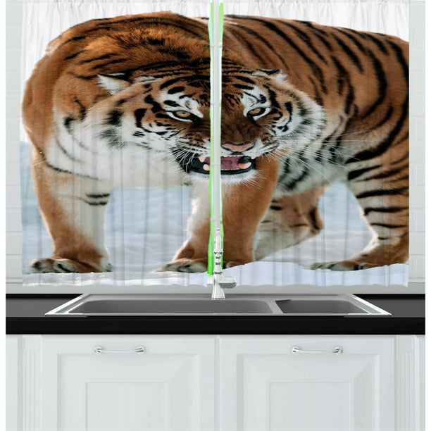 Tiger Curtains 2 Panels Set, Closeup of Panthera Tigris Altaica