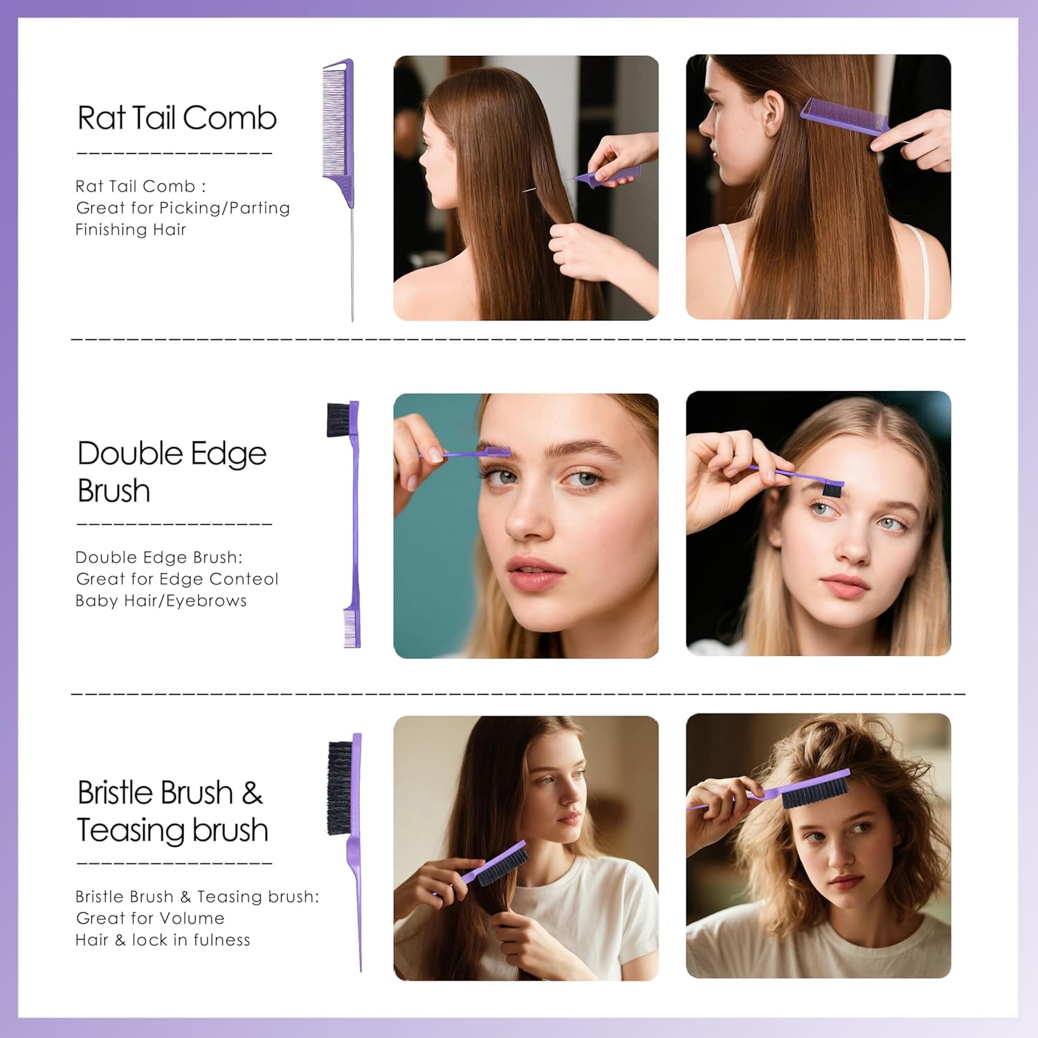 11 Pcs Hairbrush Set, Detangle Hair Brush And Spray Bottle, 3 Pieces Smooth Hairbrush For Toddlers, Suitable For Wet and Dry Hairstyles, Suitable For Adults And Children. (Purple)