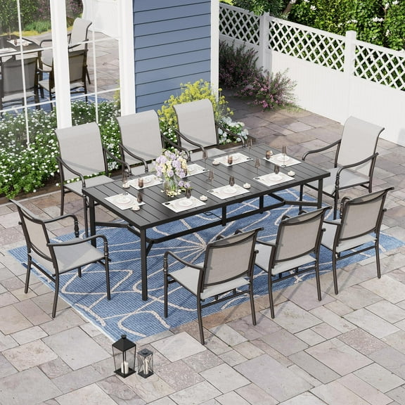 Alpha Joy Outdoor Patio Dining Set with 83" Rectangular Table & Textilene Chairs for 8