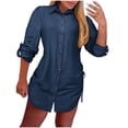 thumbnail image 2 of mfyjkho Vestidos de verano para mujer, Vestido informal liso de manga larga con cuello vuelto y botones en ambos lados para mujer Vestidos de fiesta para mujer xl, 2 of 6