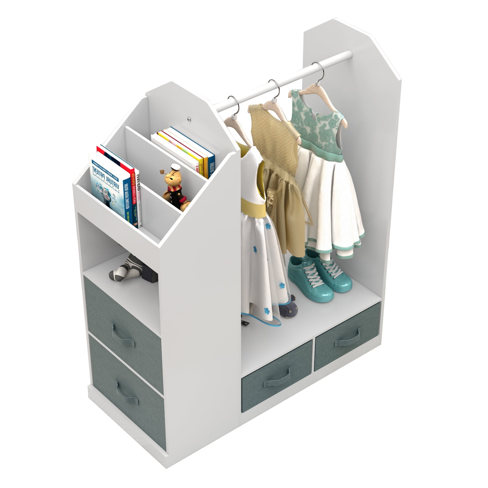 Buy Ktaxon Kids Dress up Storage with Mirror & Bookshelves, Wooden Garment Rack with Hanging