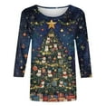 thumbnail image 5 of Ounisa 3/4 Length Sleeve Tops Blouses Christmas Gifts for Women Christmas Tree Lights Decorations Printed Lightweight Coats Fall Outfits Winter Clothing Dressy Casual Soft, 5 of 5