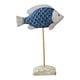 thumbnail image 2 of Escultura de pez de madera sobre soporte, decoración náutica, regalo de escritorio, animal marino del océano de verano Azul, 2 of 7