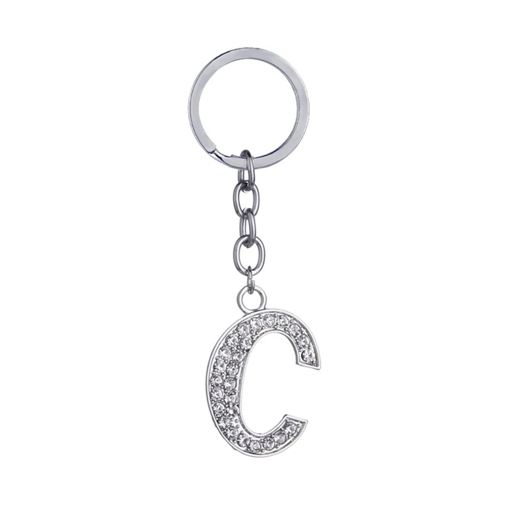Simple Stylish Letter Key Chain Metal Rhinestones Key Ring Alphabet