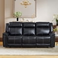 thumbnail image 6 of Ebello Faux Leather Manual Reclining Sofa, Mid-Century Modern 3-Seater Couch with Padded Headrest and Armrest for Living Room, Home Theater, Black, 6 of 10