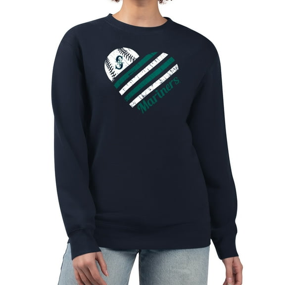 Women's G-III 4Her by Carl Banks Navy Seattle Mariners Heart Logo Fleece Pullover Sweatshirt