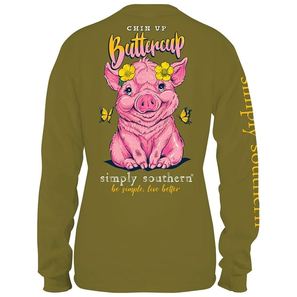 Camiseta de manga larga Simply Southern Chin Up Buttercup Verde Guacamole Talla Unisex