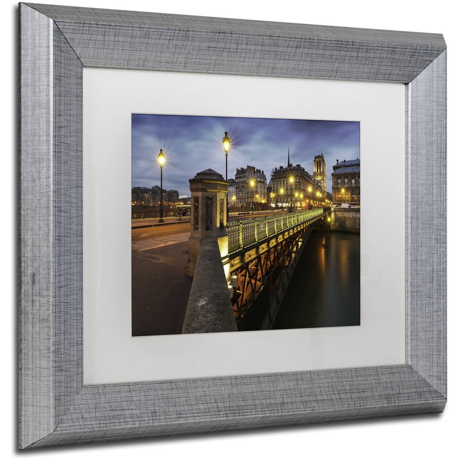 Trademark Fine Art "Bridge of Arcole in Paris" Canvas Art by Mathieu Rivrin, White Matte, Silver Frame