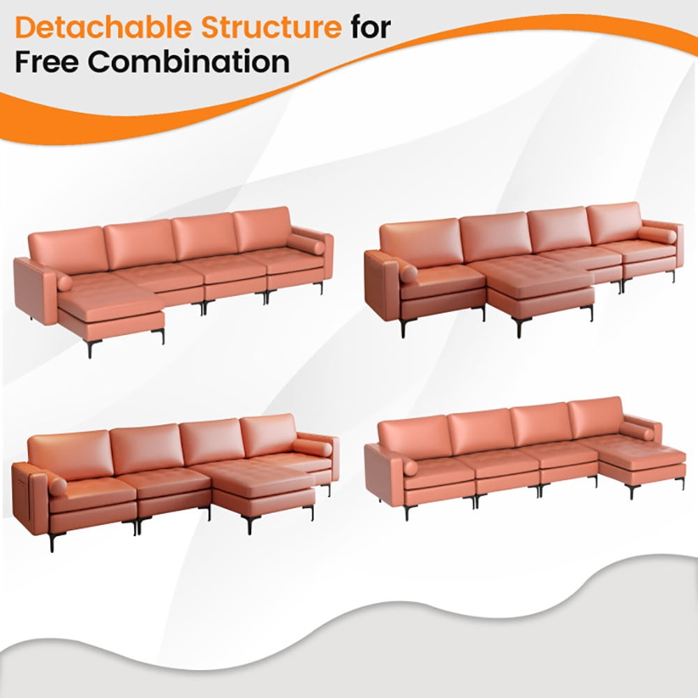Finihen L-shaped Sectional Sofa Couch, Modular L-shaped 4-Seat Sectional Sofa with Reversible Chaise, for Living Room, Pink Finihen L-shaped Sectional Sofa Couch, Modular L-shaped 4-Seat Sectional Sofa with Reversible Chaise, for Living Room, Pink