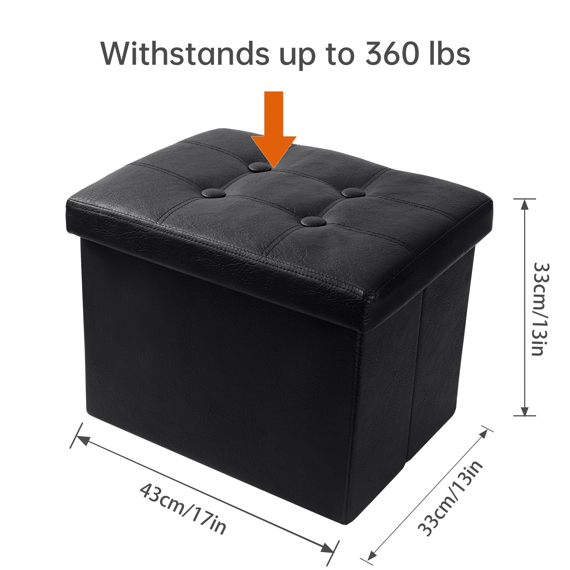 Soyota Folding Leather Padded Storage Ottoman, Black