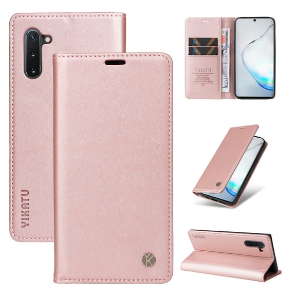 for Samsung Galaxy Note 10 Wallet Case with RFID Blocking Credit Card Holder,Classic Vegan PU Premium Leather Folio Magneitc Flip Kickstand Shockproof Cover for Samsung Note 10 Phone case,Rosegold