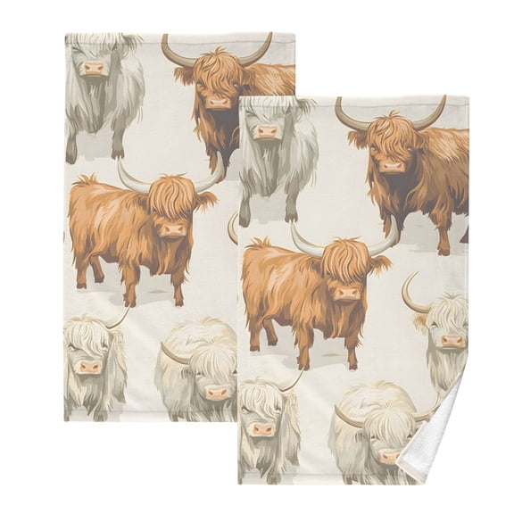 Ryvnso Highland Cows Cotton Hand Towels Sets Face Towel 2 PCs Bathroom Decorative