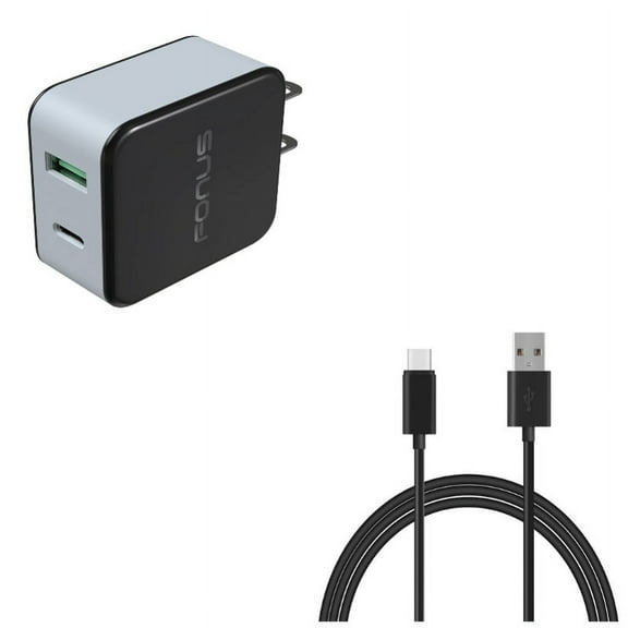 2-Port USB 36W Quick Home Charger w Power Cord Type-C 6ft USB Cable E2G for Alcatel 3V (2019) - ASUS ROG Phone 2 - BLU G9 Pro - BOLD N1 - Coolpad Legacy S - Google Pixel 4 XL - LG G8X ThinQ