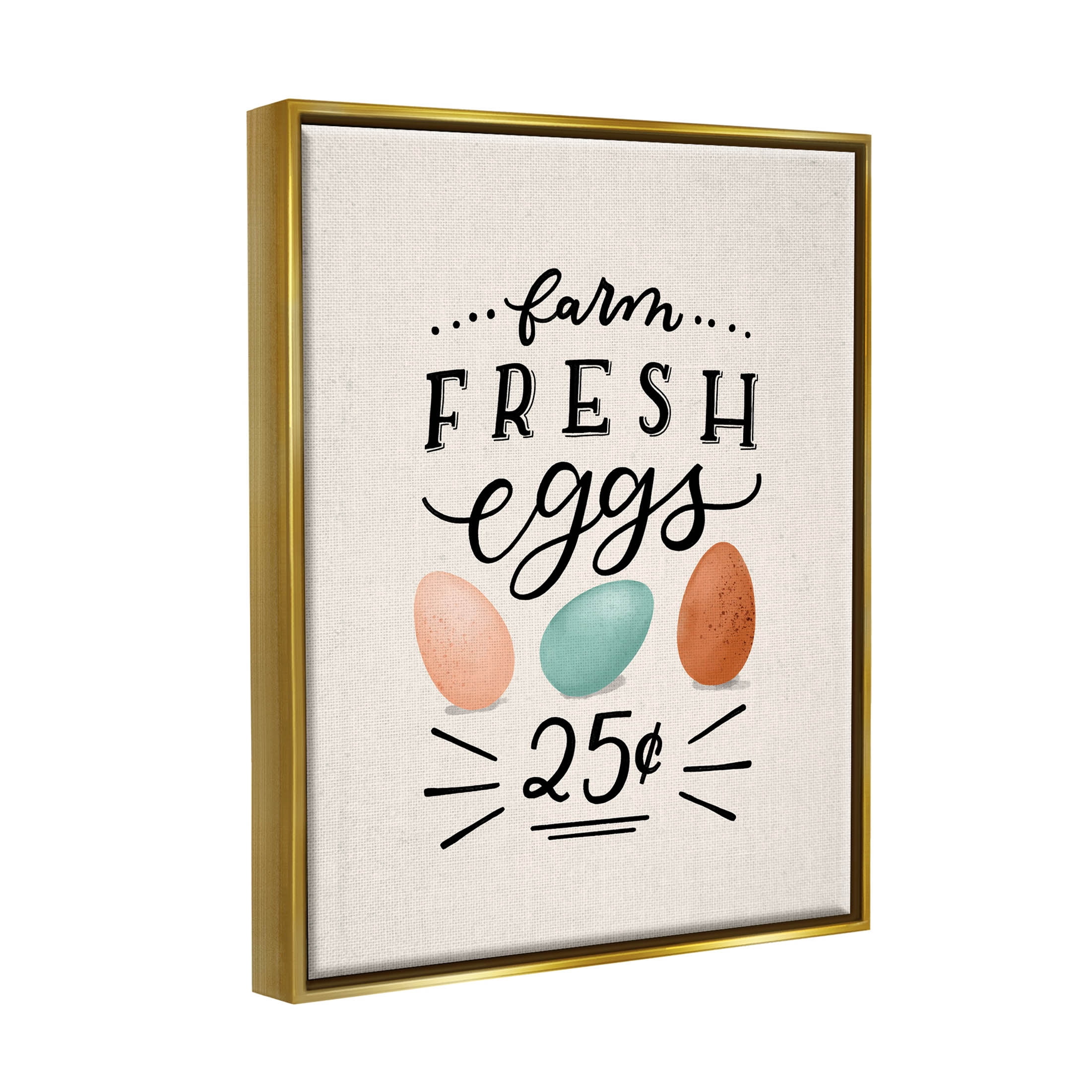 Stupell Industries Farm Fresh Eggs Sign Graphic Art Metallic Gold Floating Framed Canvas Print Wall Art, Design by Loni Harris