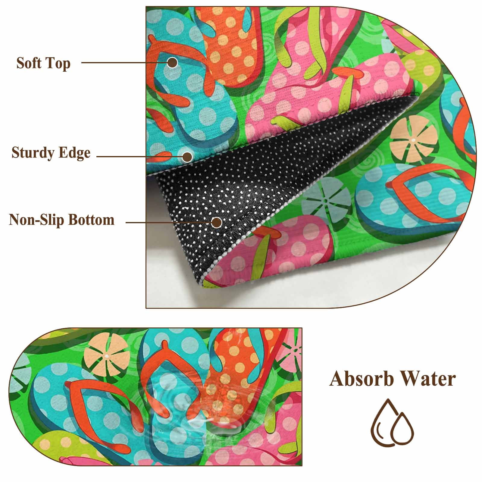 Watercolor Flip Flop Area Rugs 2.7'x5', Washable Small Throw Rugs for Kitchen Bedroom, Ocean Beach Slippers Summer Indoor Outdoor Rug Non-Slip Low Pile Carpet Runner Reversible Floor Mats