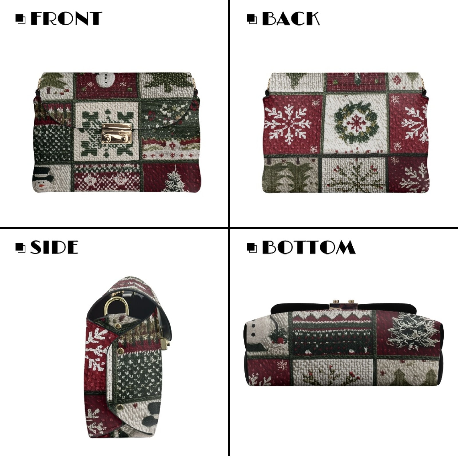 SCRAWLGOD Christmas Plaid Print Green White Red Crossbody Bags for Women Trendy PU Leather Shoulder Handbags Purses for Women with Detachable Chain Strap