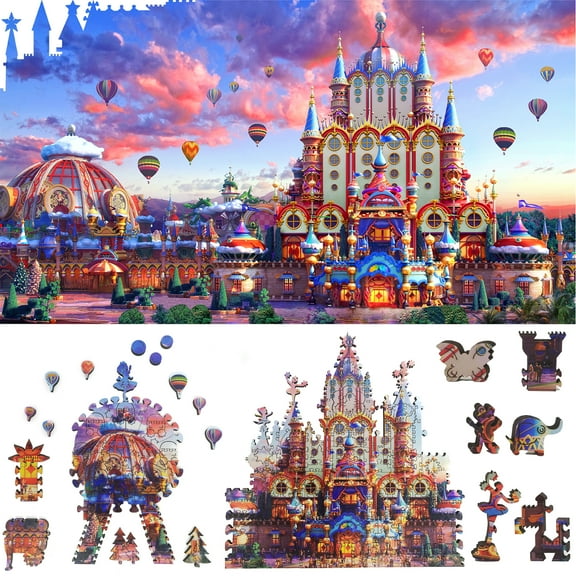 Wooden Jigsaw Puzzles for Adults with Uniquely Shaped Pieces - made in USA by FoxSmartBox - 425 Pieces - Magic Castle
