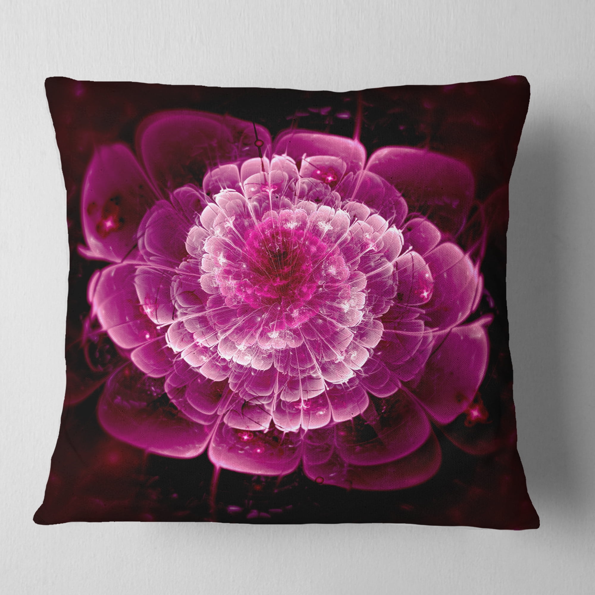 Designart Fractal Flower Dark Pink - Floral Throw Pillow - 16x16