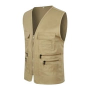 Vest For Men Casual Outdoor Work Fishing Travel Photo Cargo Vest Jacket Multi Pockets Yellow