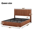 thumbnail image 3 of Luckynote Queen Size Bed Frame with LED Lights, Modern Wooden Corrugated Curved Lines, Convex Groove Board Design, Walnut., 3 of 8