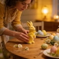thumbnail image 6 of Easter Bunny Decorations Flocking Bunny Statue Miniature Rabbit Figurine Housewarming Gift Rabbit Desktop Ornament For Easter Home Desktop Table Decor - Yellow 8.5"X3.5"X3.1", 6 of 6