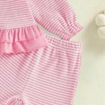 thumbnail image 4 of yboeqw Toddler Girls Clothing 2 Piece Stripe Print Long Sleeve Ruffle Shirt Top Wide Leg Pants Sets Fall Winter Outfits,Size 6-12 Months, 4 of 5