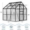 thumbnail image 2 of 6×6 FT Greenhouse for Outdoors, Polycarbonate Greenhouse with Adjustable Roof Vent, Sliding Door and Rain Gutter, Aluminum Walk-in Green Houses for Outside Patio Backyard Garden, Black, 2 of 7