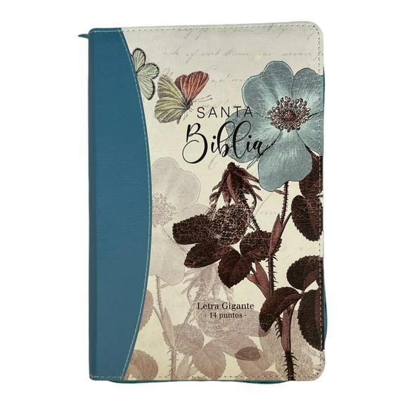 Biblia Reina Valera 1960. Tamaño manual Letra Gigante 14 puntos. Imitación Piel flores turquesa.  Con cierre.