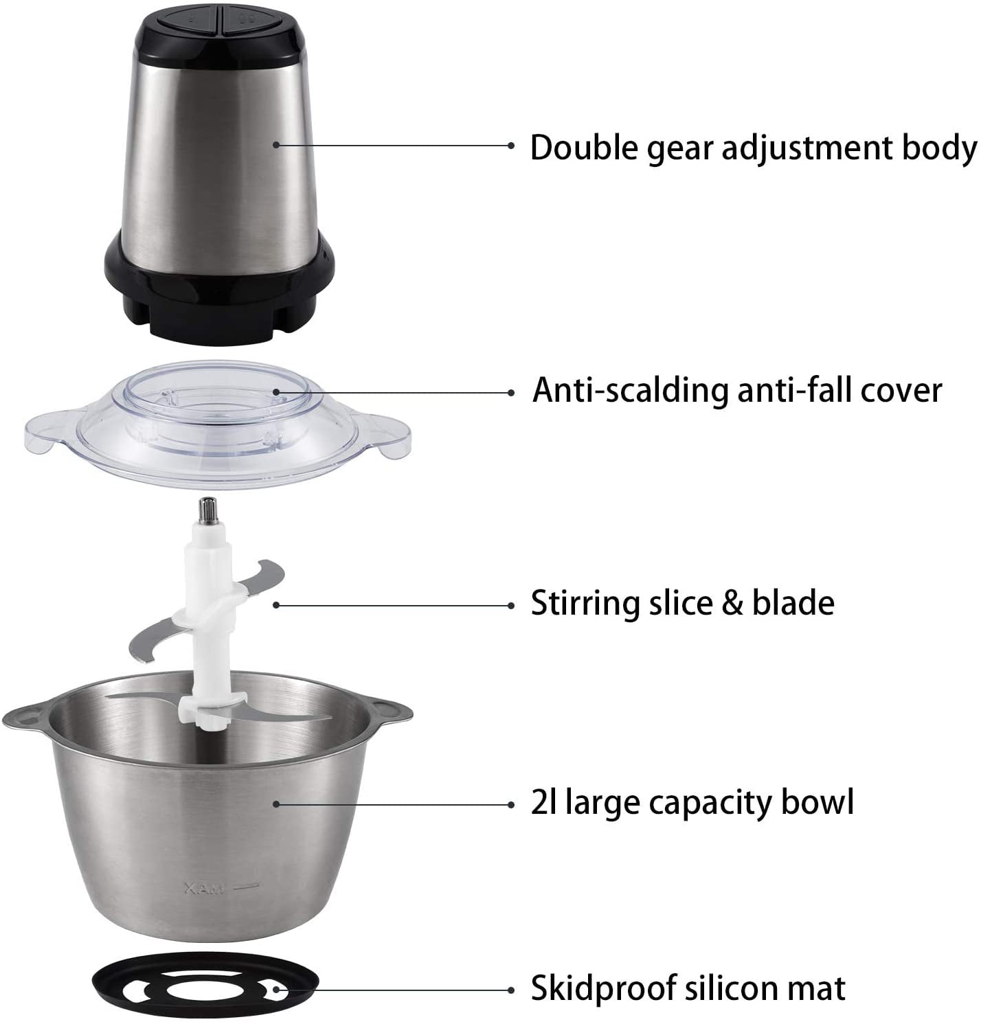Narcissus Food Processor, 500W Electric Meat Grinder Food Chopper with Dual  Bowls - 12 Cup Glass & 12 Cup Stainless steel, 6-leaf S-blades Effective