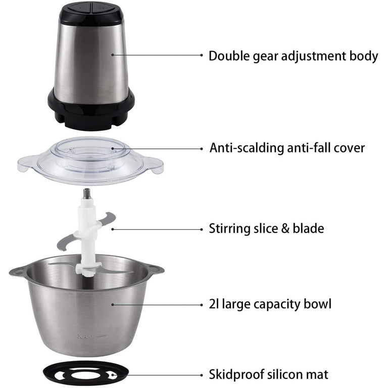 GANIZA Food Processors, Electric Chopper with Meat Grinder & Veggie Chopper  - 2 Bowls (8 Cup+8 Cup) with Powerful 450W Copper Motor - Includes 2 Sets