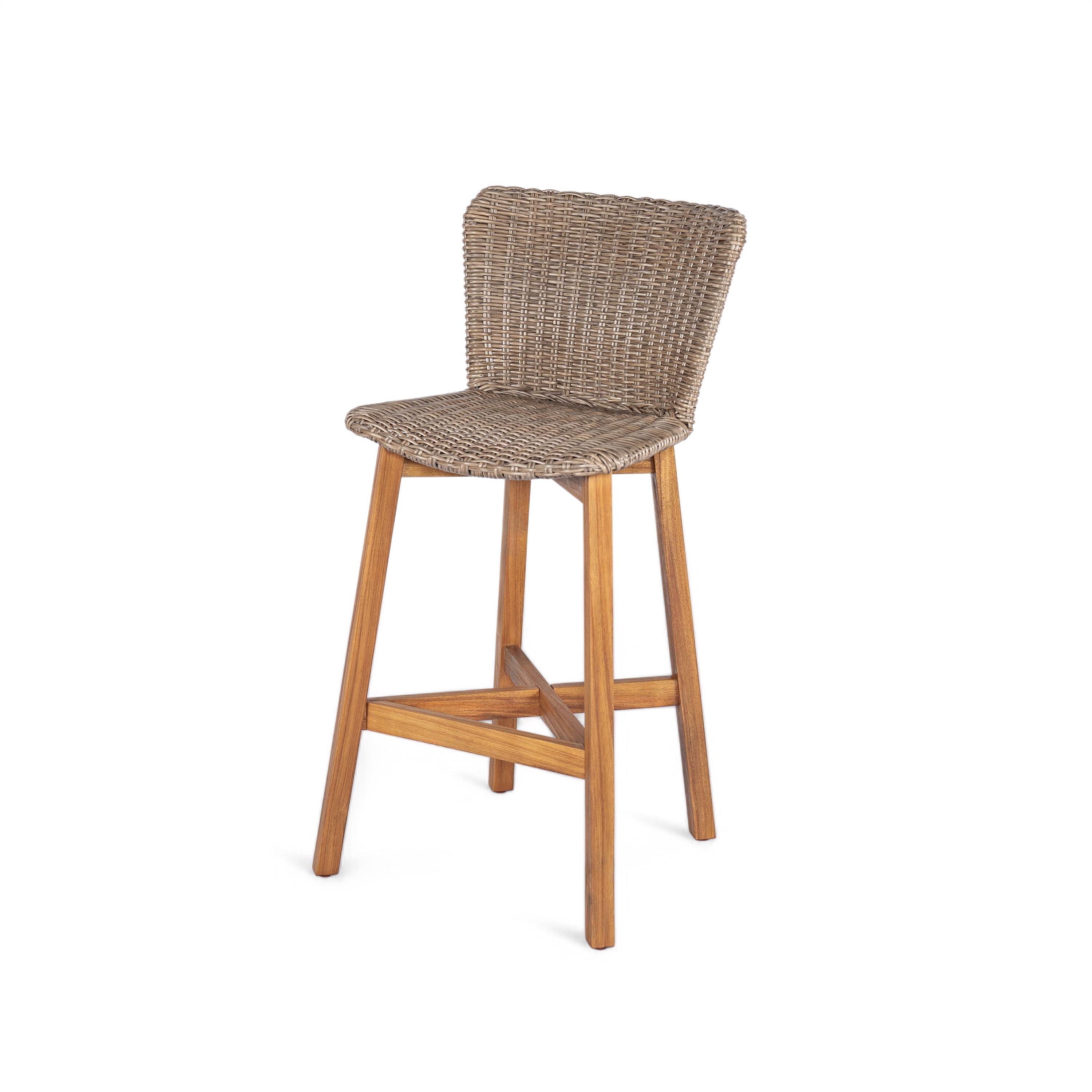 Outdoor Wood Wicker Bar Stools Set of 2 for Patio Bar, Teak
