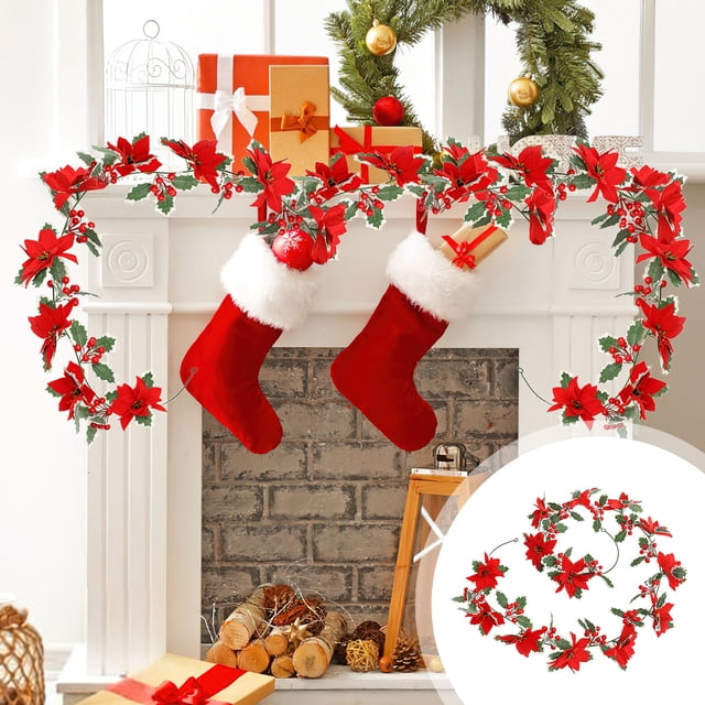 Fiudx Guirnalda Navideña de Ratán, Hojas Artificiales de Pvc Multicolor, Decoración Festiva para Puertas y Ventanas, Decoración Duradera para Interiores y Exteriores, 2 M de Largo, Ideal para Fiestas