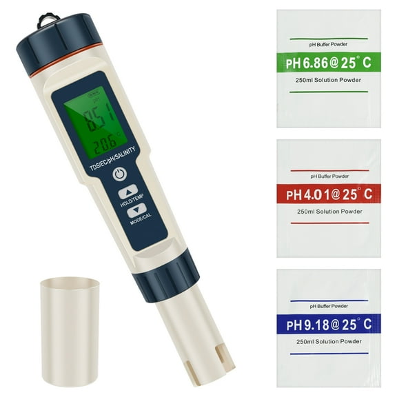 Threns 5 in 1 Digital PH Tester High Precision Backlight Design Water Salinity Meter With Temperature Compensation for Swimming Pool Hot Tub Aquarium