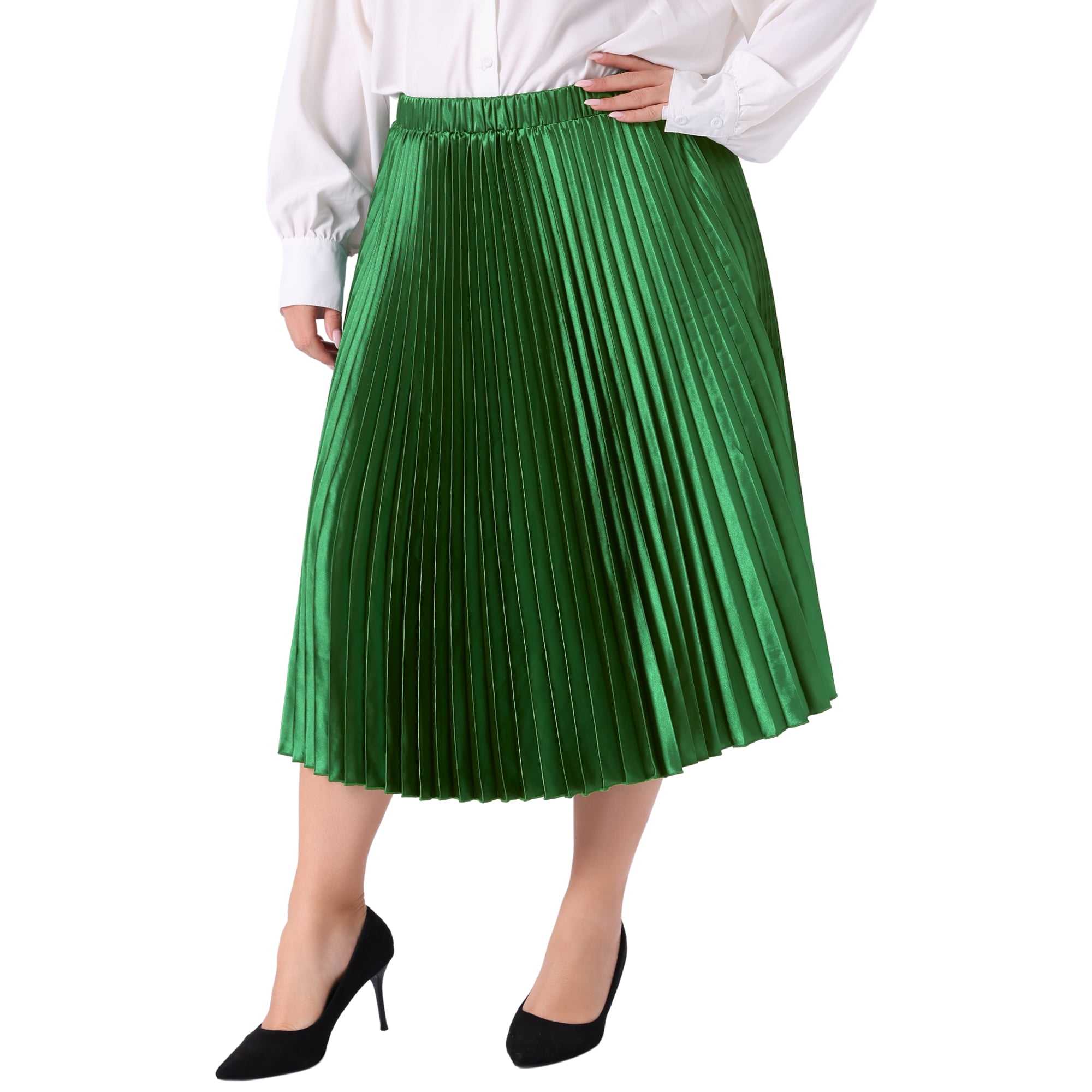 DARING DIVA Women's Plus Size Elastic High Waist Metallic Pleated Skirt 4X Green